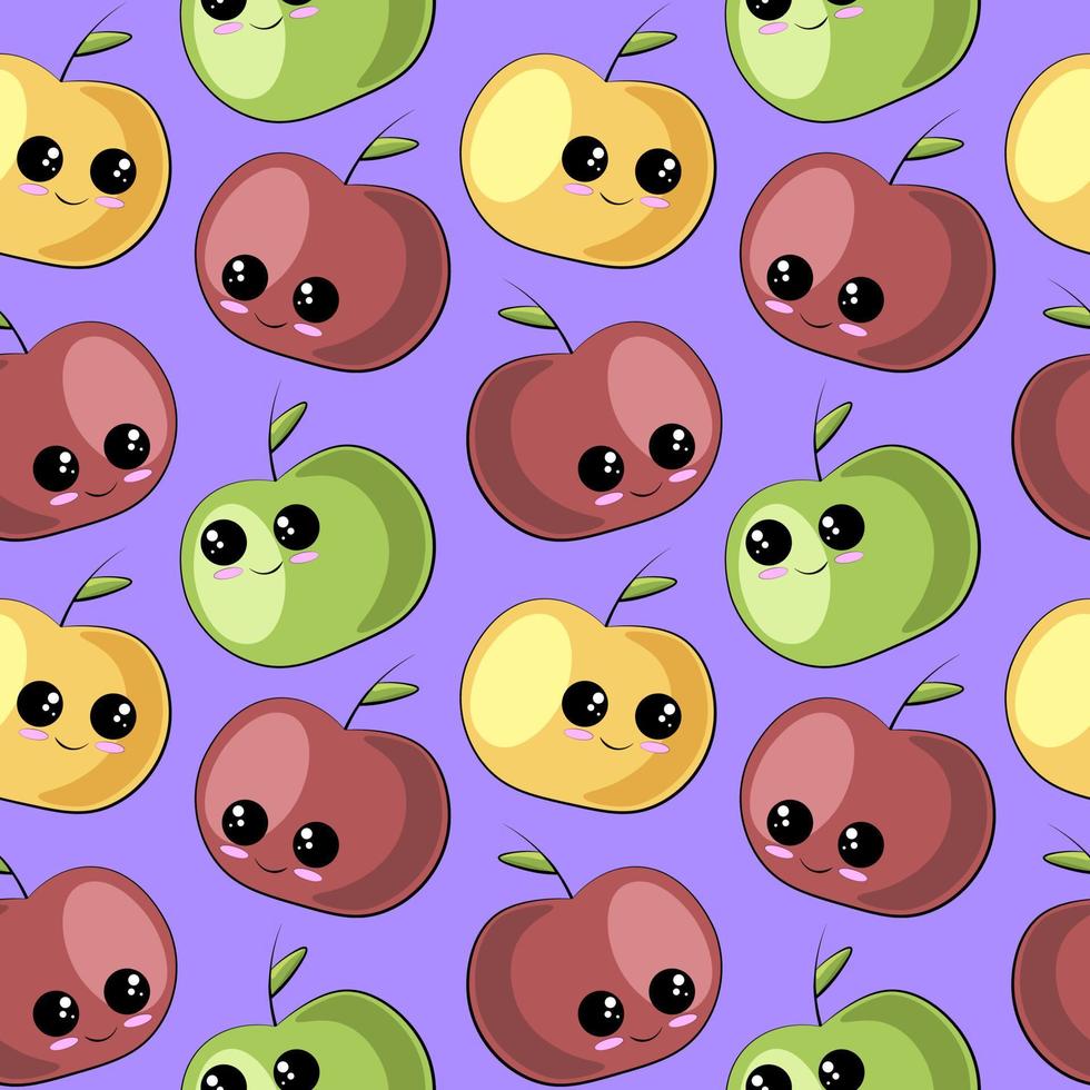 Seamless vector pattern with cute cartoon apple