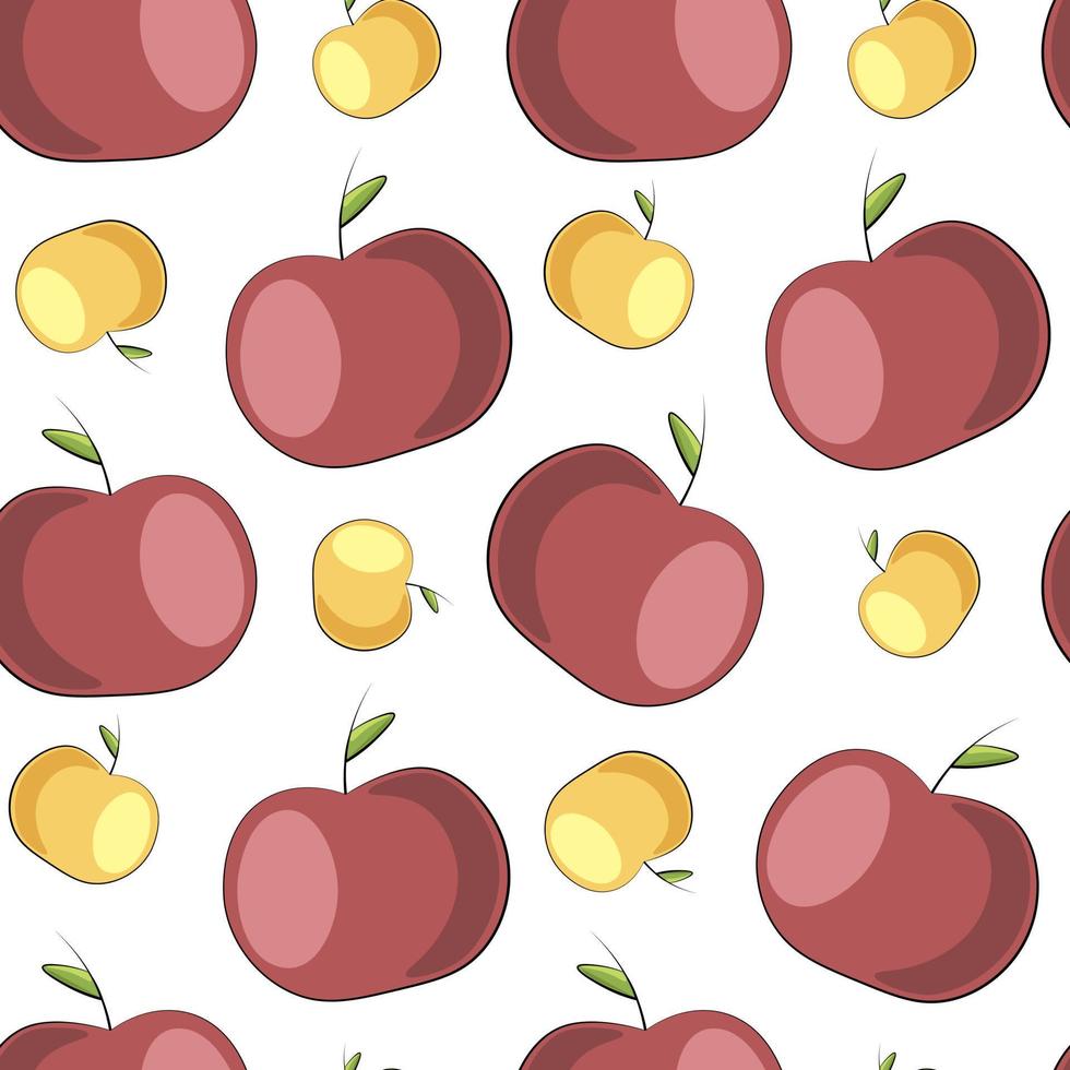 Seamless vector pattern with red and yellow apple