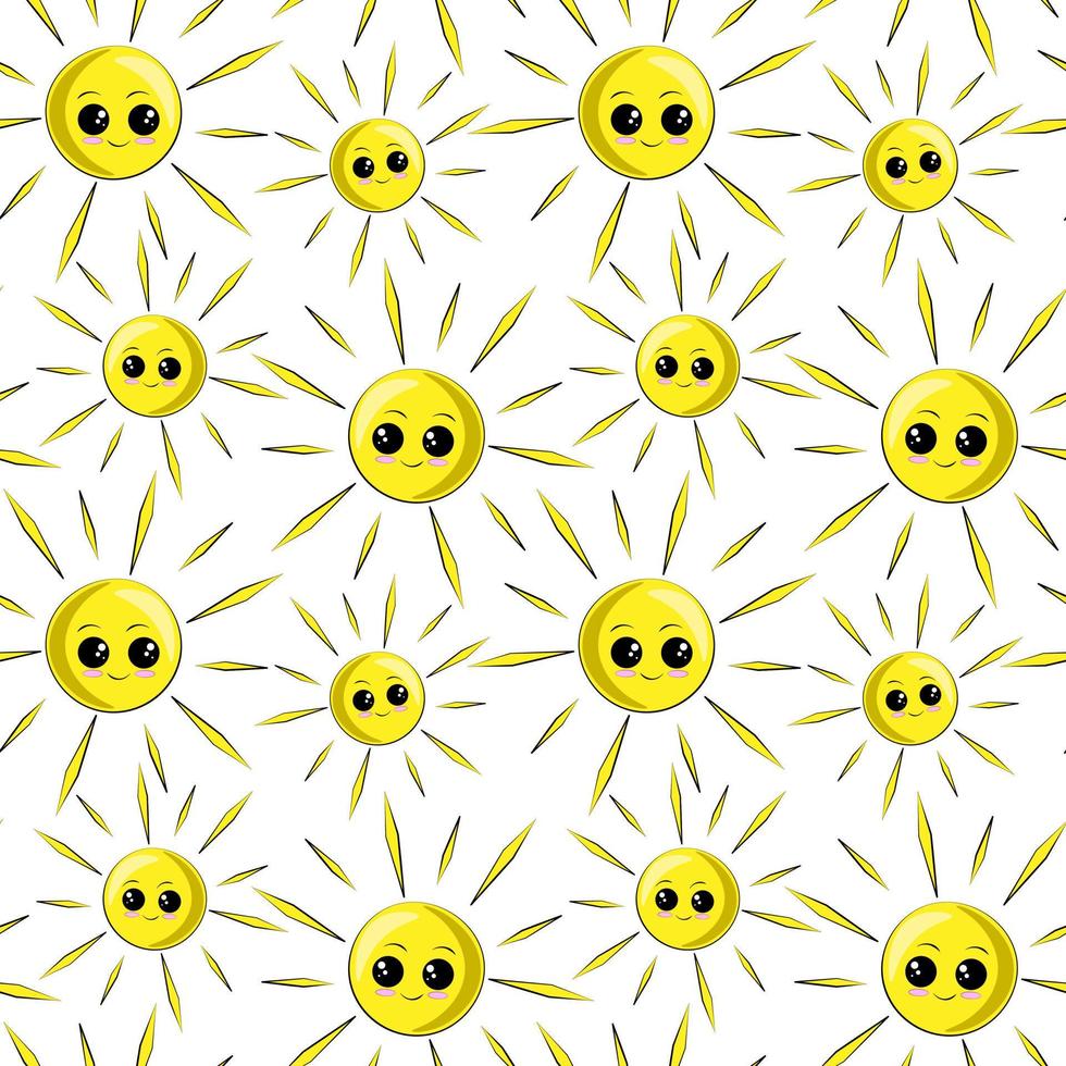 Seamless vector pattern with cute cartoon Sun