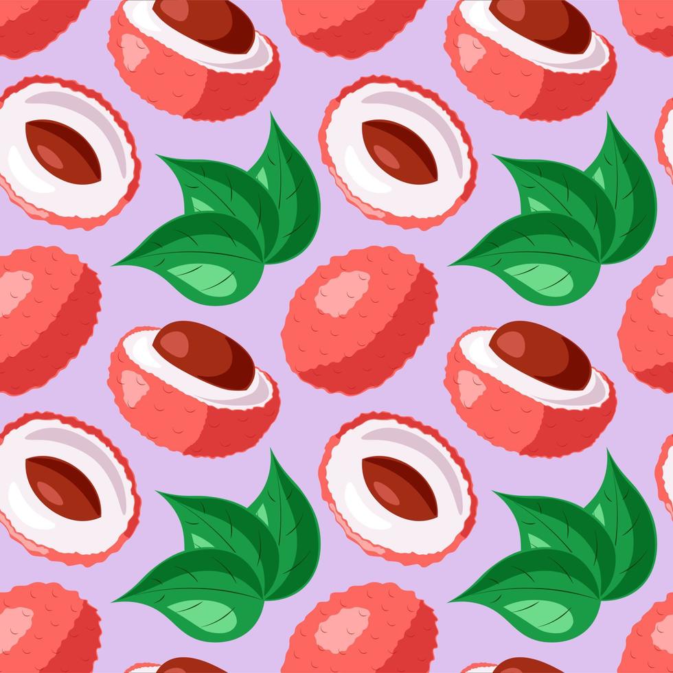 Seamless vector pattern with half lychees and leaf