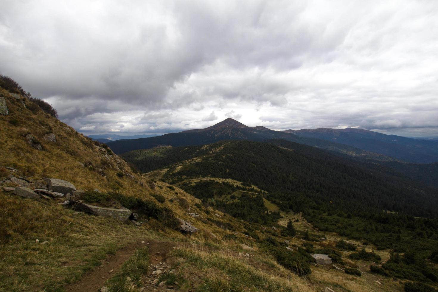 Landscape with autumn mountines and forest photo