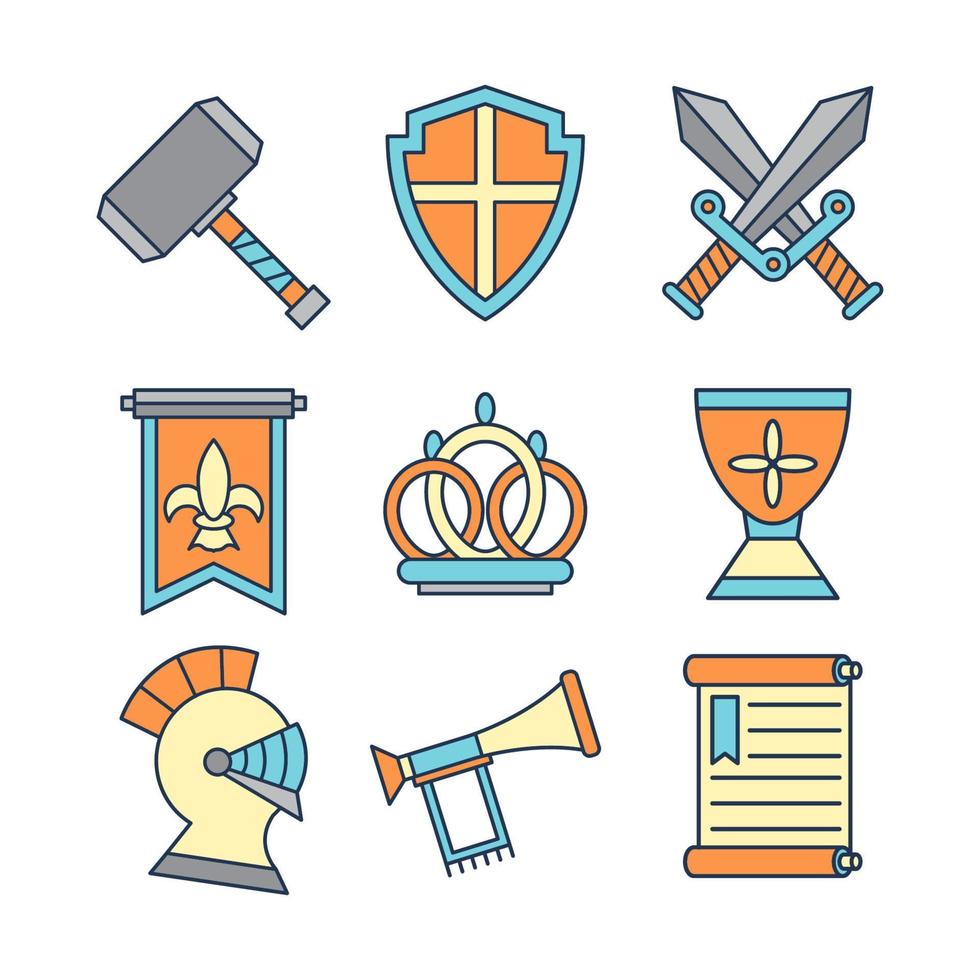 colección de iconos del reino medieval vector