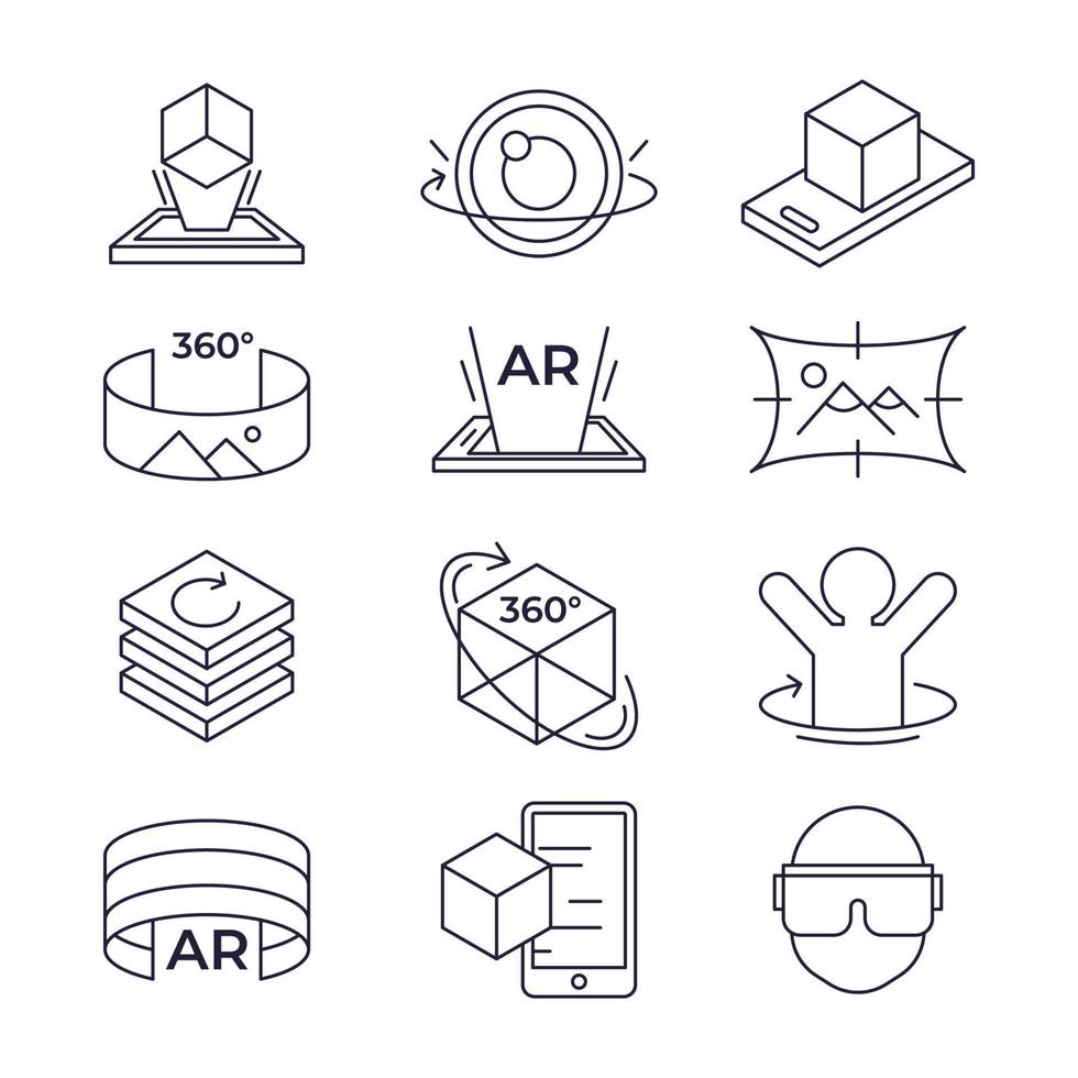 Augmented Reality Outline Icons Set vector