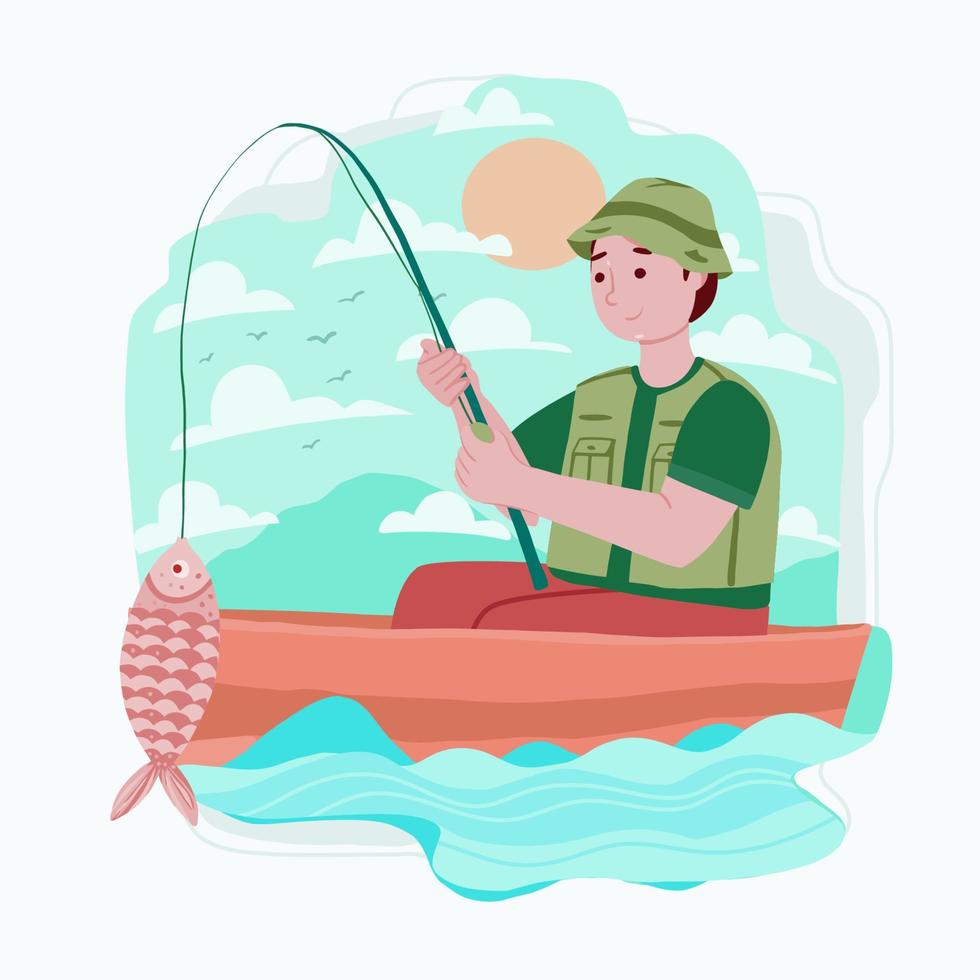 pescador pescando en un lago vector