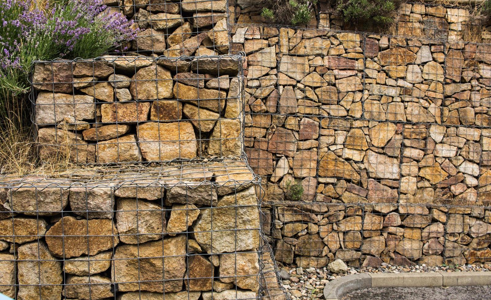 gabion wall with plands decoration outdoors photo