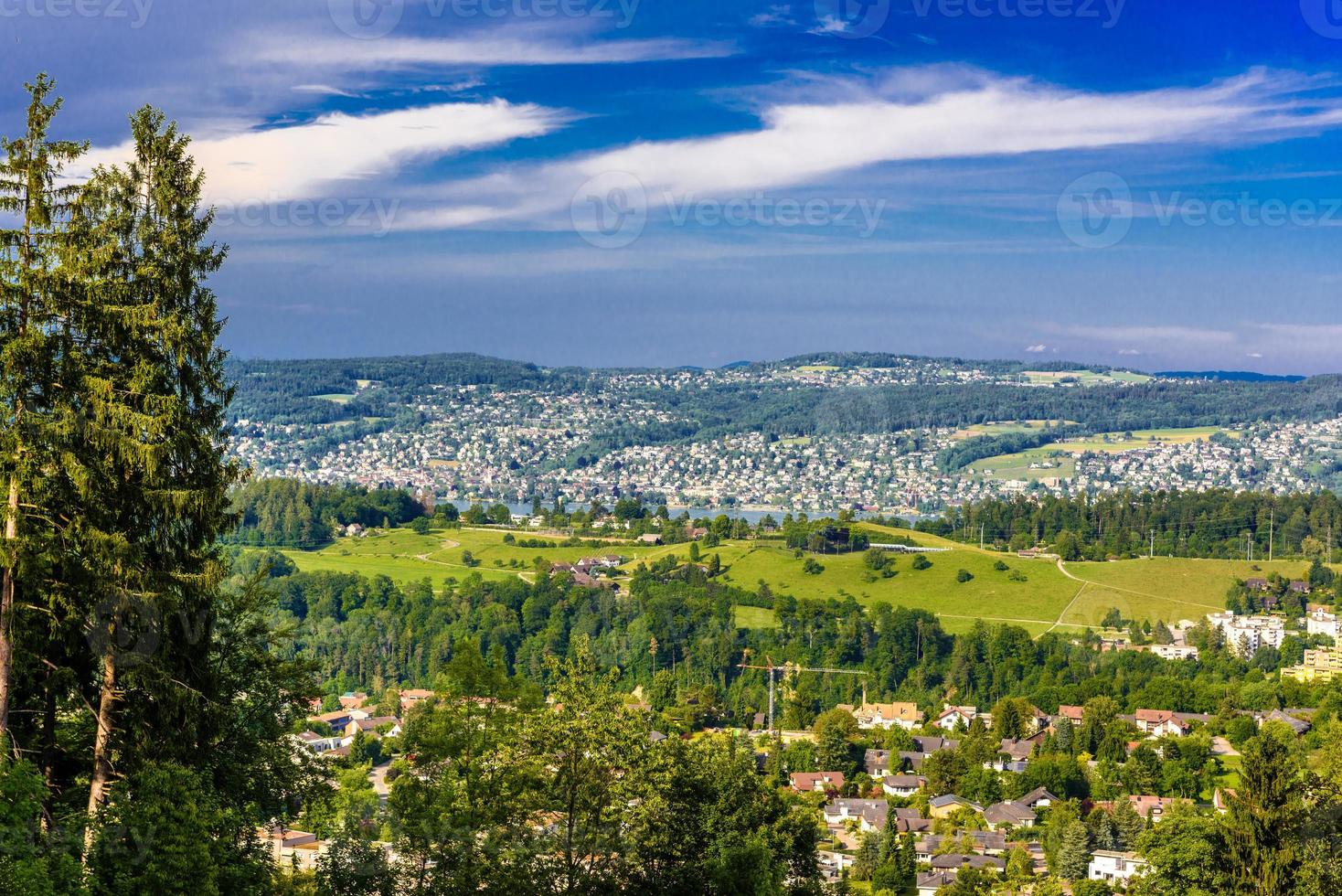 Houses and forests with meadows, Langnau am Albis, Horgen, Zurich, Switzerland photo