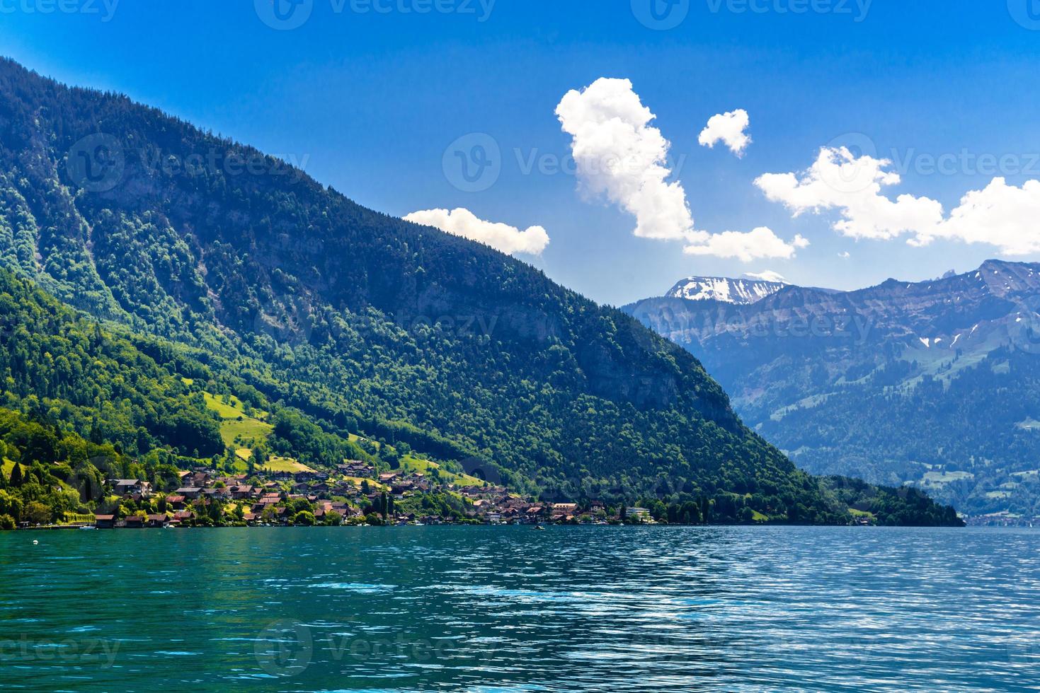 Clear transparent azure Lake Thun, Thunersee, Bern, Switzerland photo