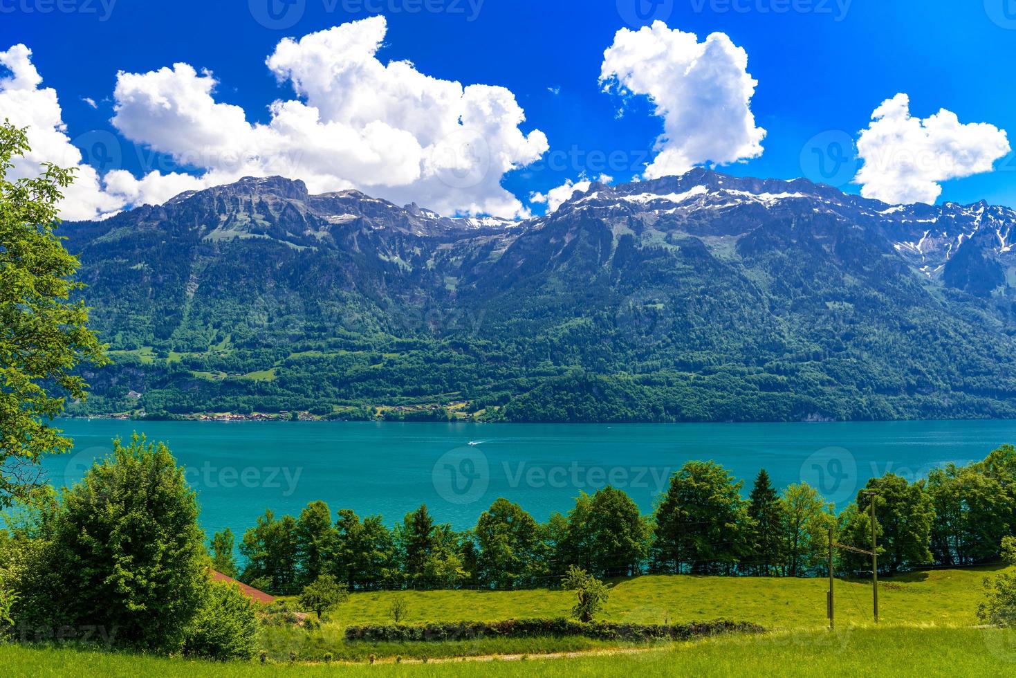 Clear transparent azure Lake Brienz, Oberried am Brienzersee, Interlaken-Oberhasli, Bern, Switzerland photo