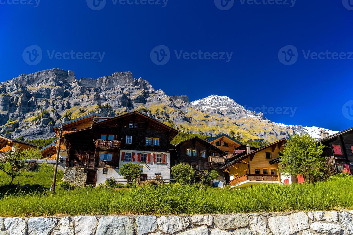 Chalet and hotels in swiss village in Alps, Leukerbad, Leuk, Vis photo