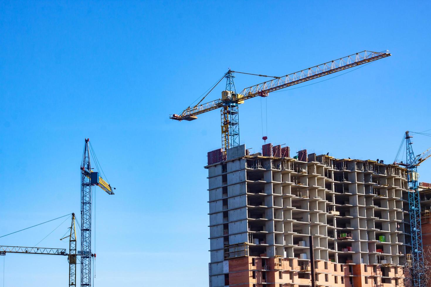 Concrete building in progress with cranes photo