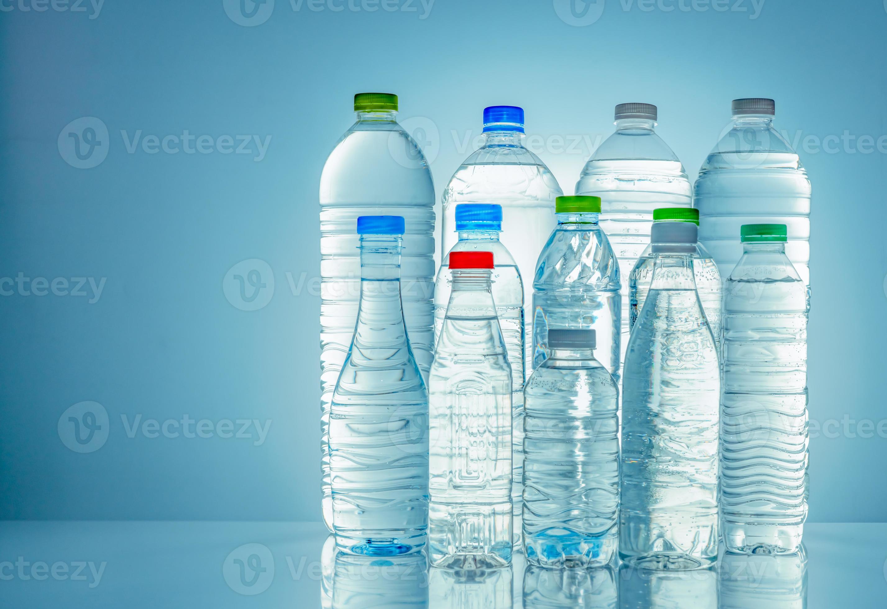 Set of transparent plastic water bottle with blank label. Clear water