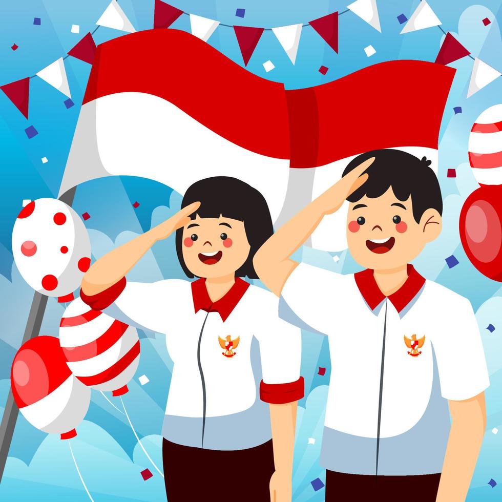 dos estudiantes indonesios celebrando el día de la independencia de indonesia vector