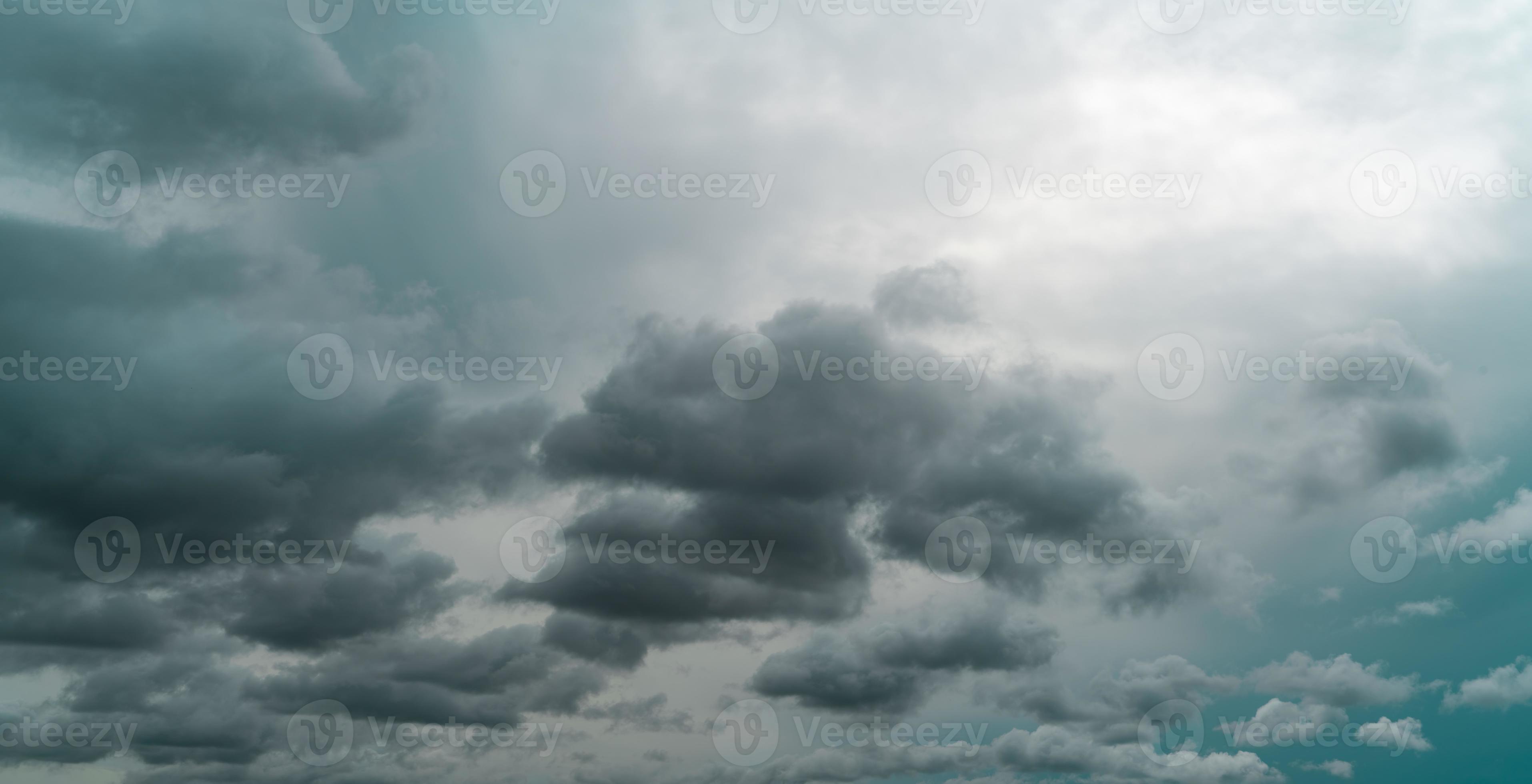 Panorama view of overcast sky. Dramatic gray sky and dark clouds before