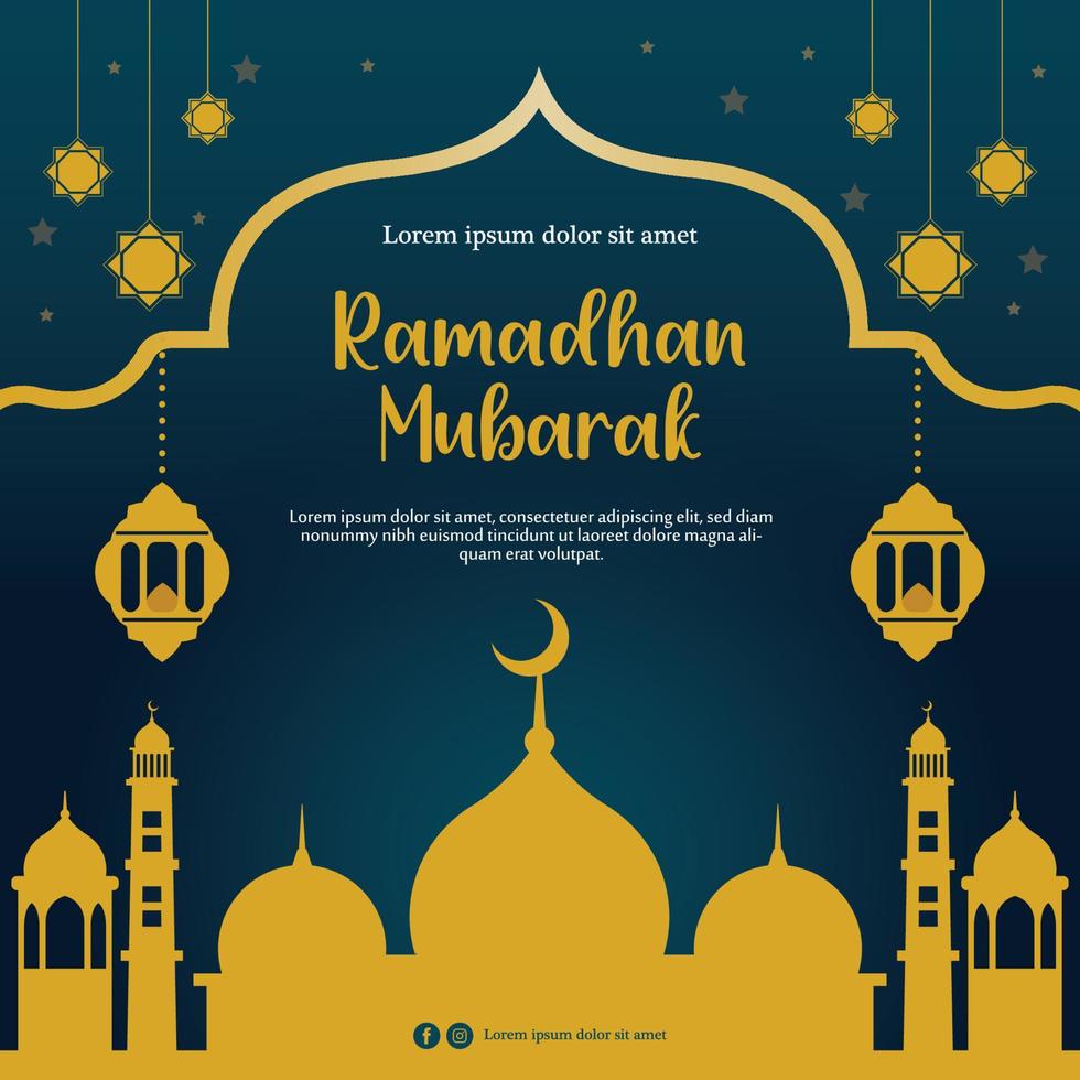 Ramadan Kareem greeting card template gold blue background Free Vector