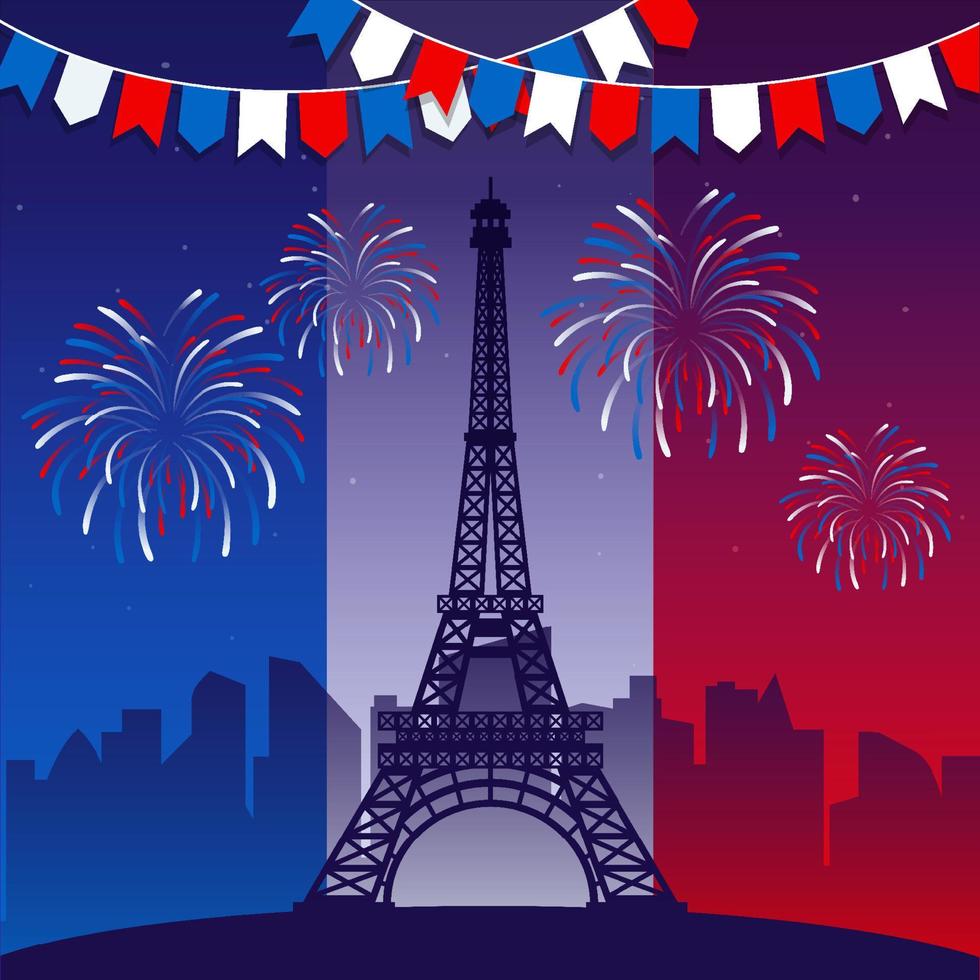 Bastille Day Background with Eiffel Tower and Fireworks vector