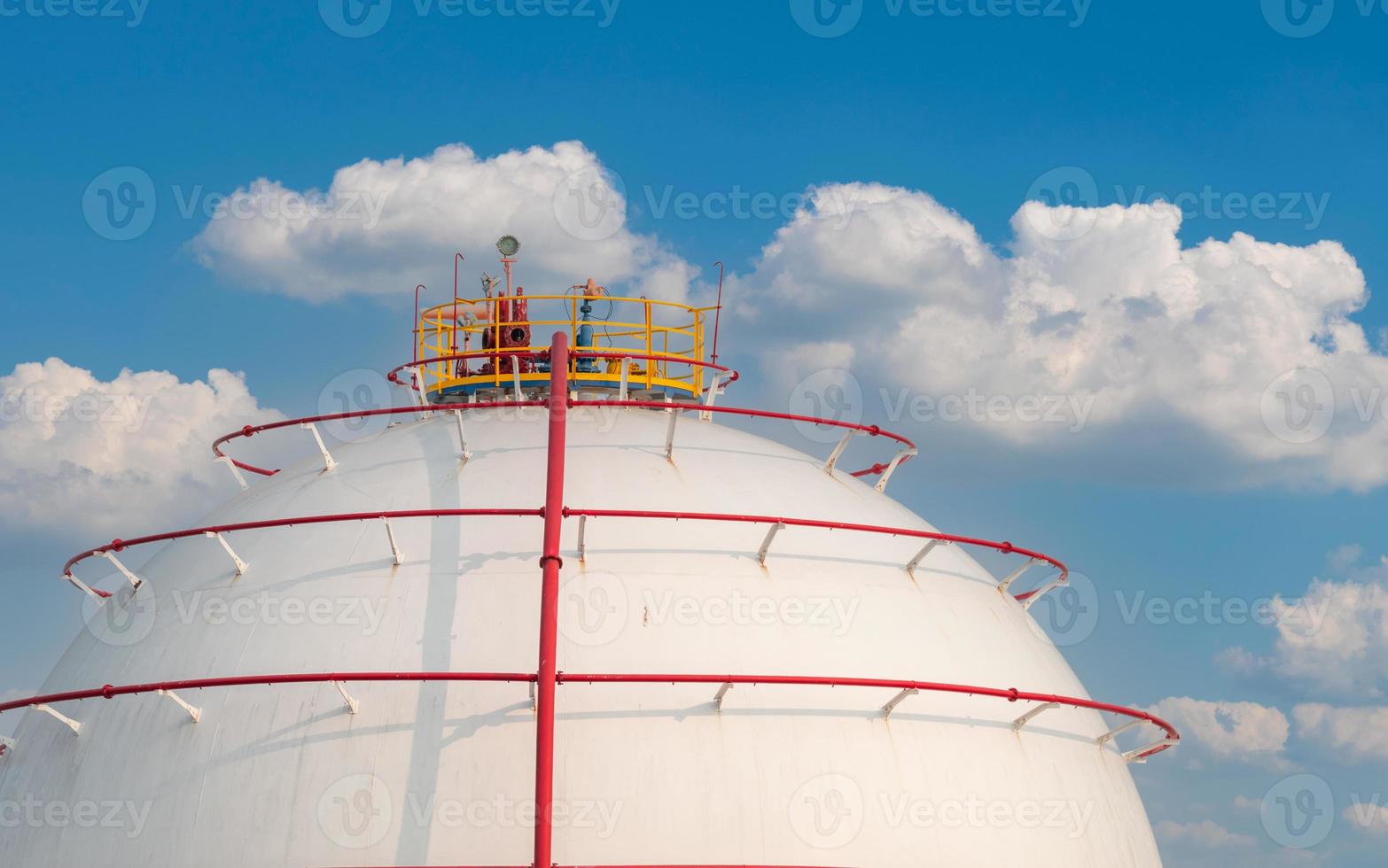 Industrial gas storage tank. LNG or liquefied natural gas storage tank. Spherical Gas reservoirs in petroleum refinery. Above-ground storage tank. Natural gas storage industry. Ball shape lpg tank. photo