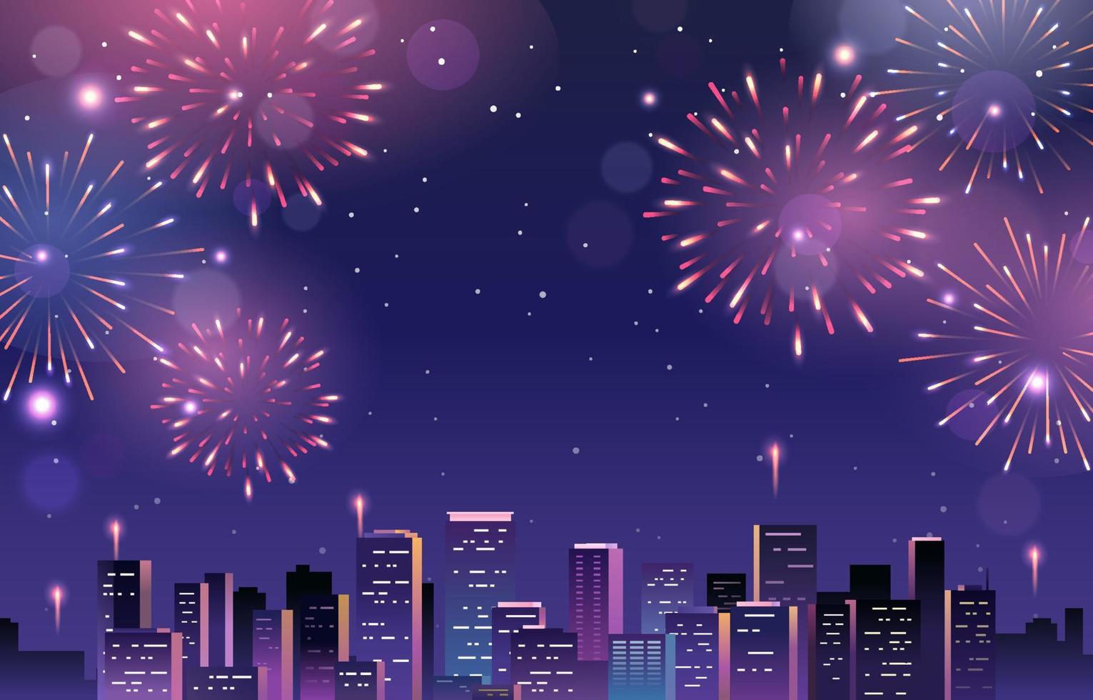 fondo de paisaje urbano con fuegos artificiales vector