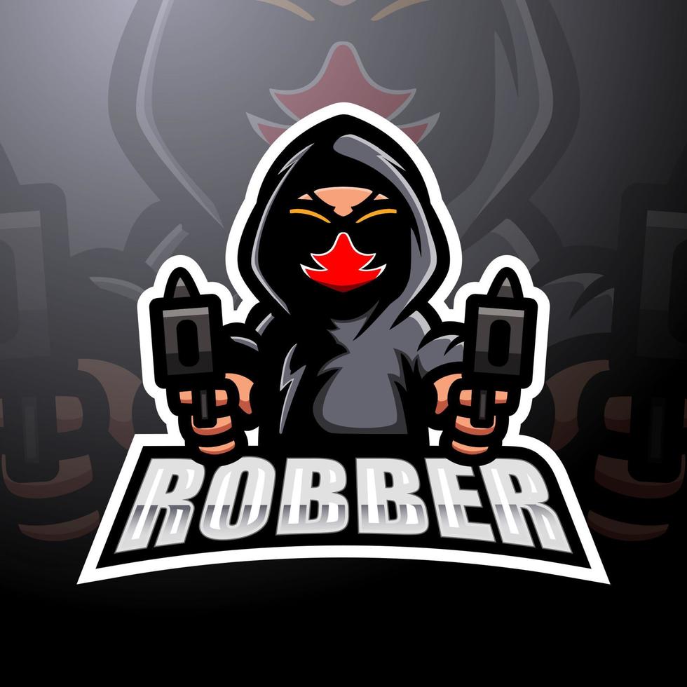 Robber shooter mascot esport logo design vector