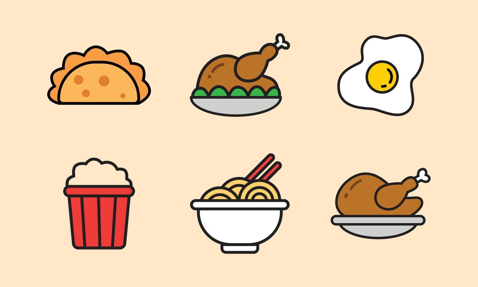 set of food icon illustration design. simple and colorful food concept.  traditional food in hand drawn cartoon style 7669425 Vector Art at Vecteezy