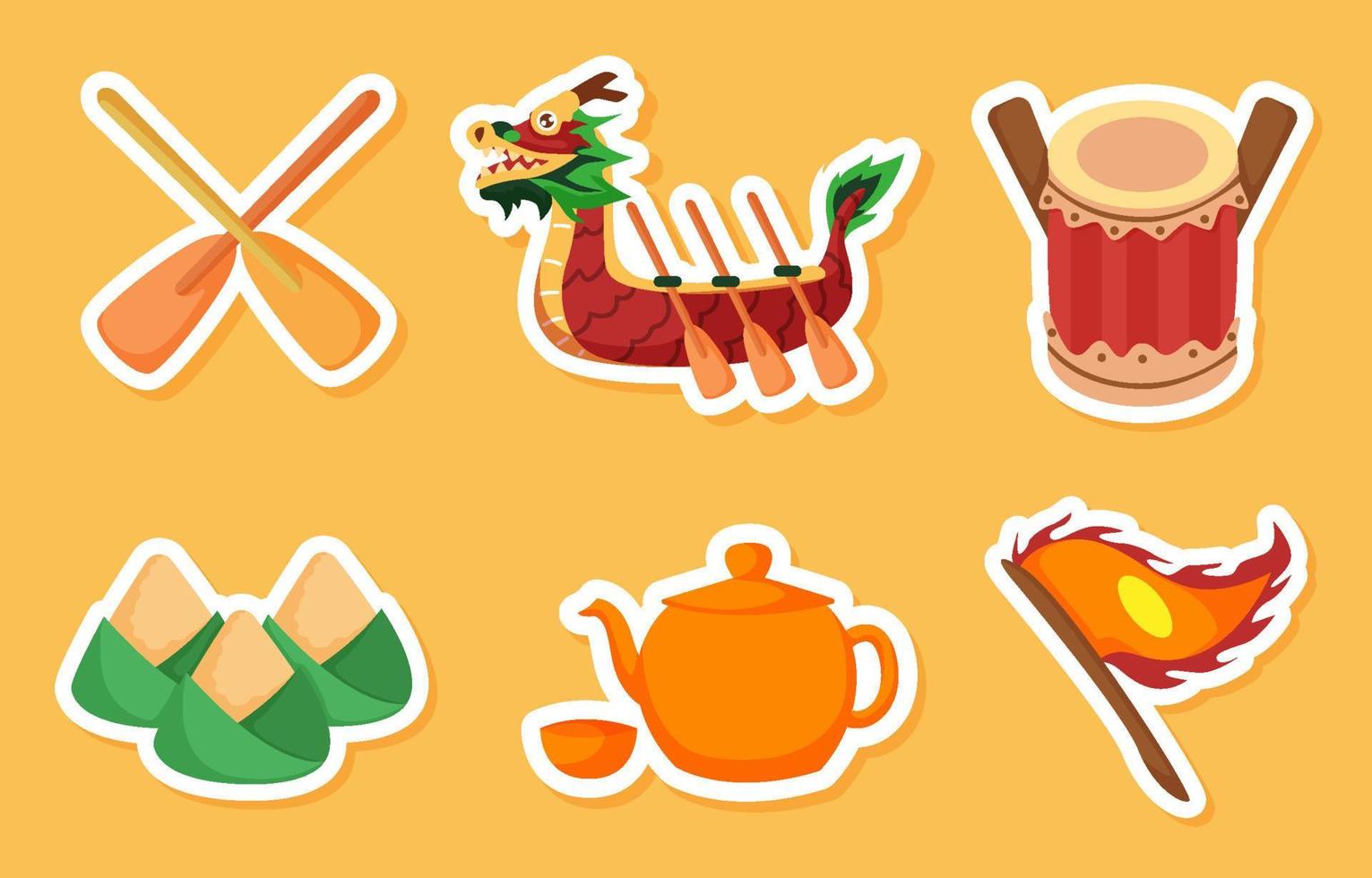 Dragon Boat Festival Sticker Set vector