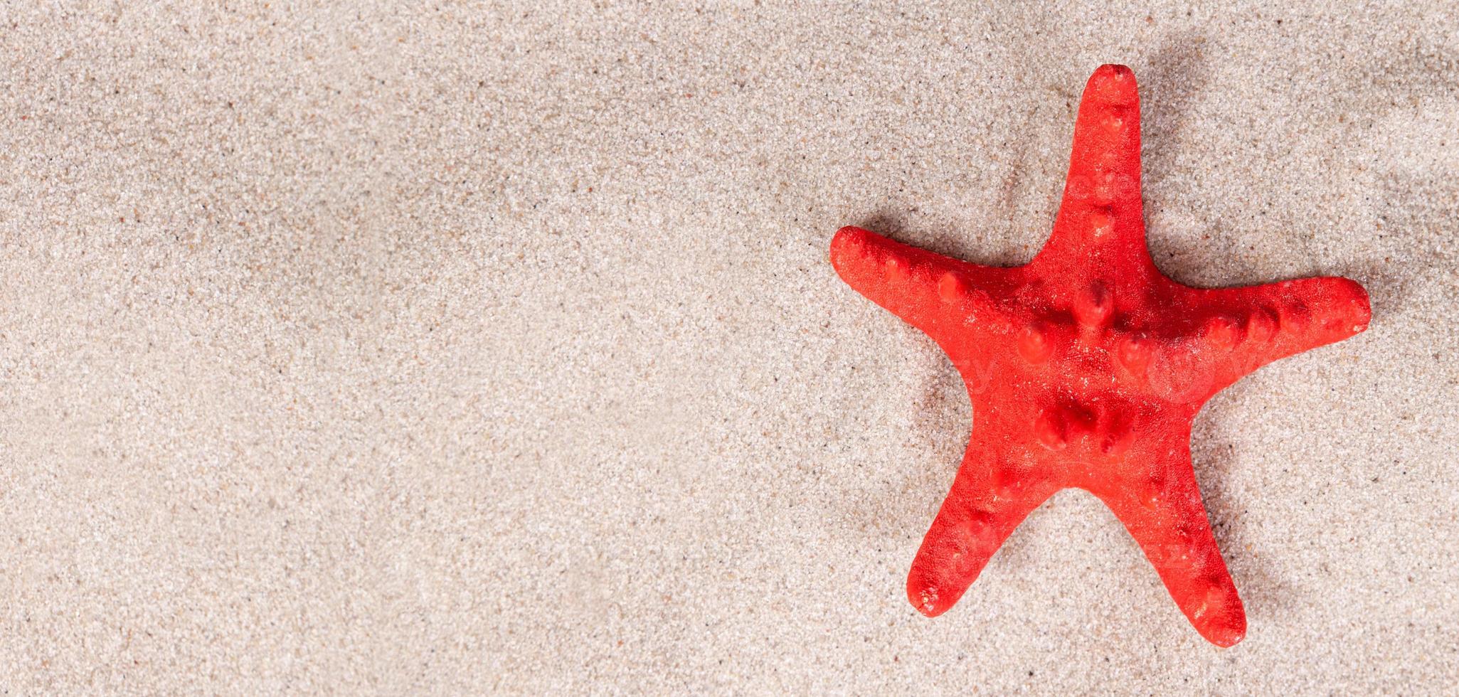 starfish on the sand top view banner or billboard copy space mock up, summer concept background photo