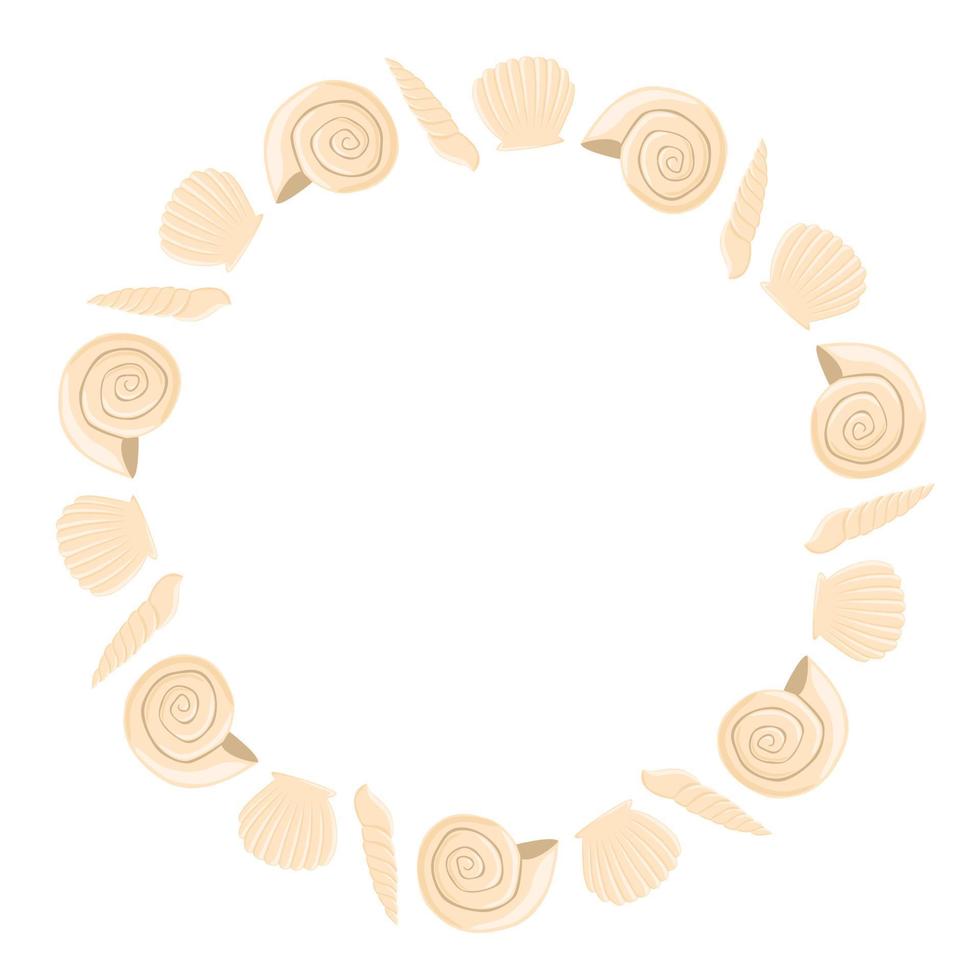 Empty seashell round frame vector isolated illustration