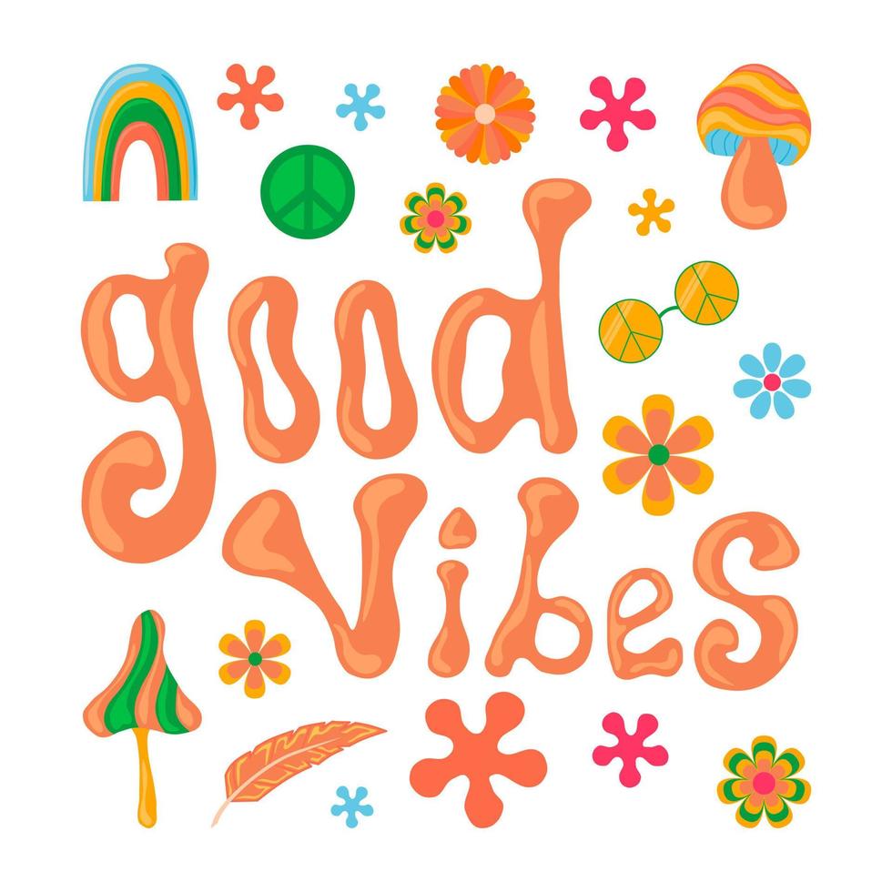 1970 good vibes colorful vector clipart illustration