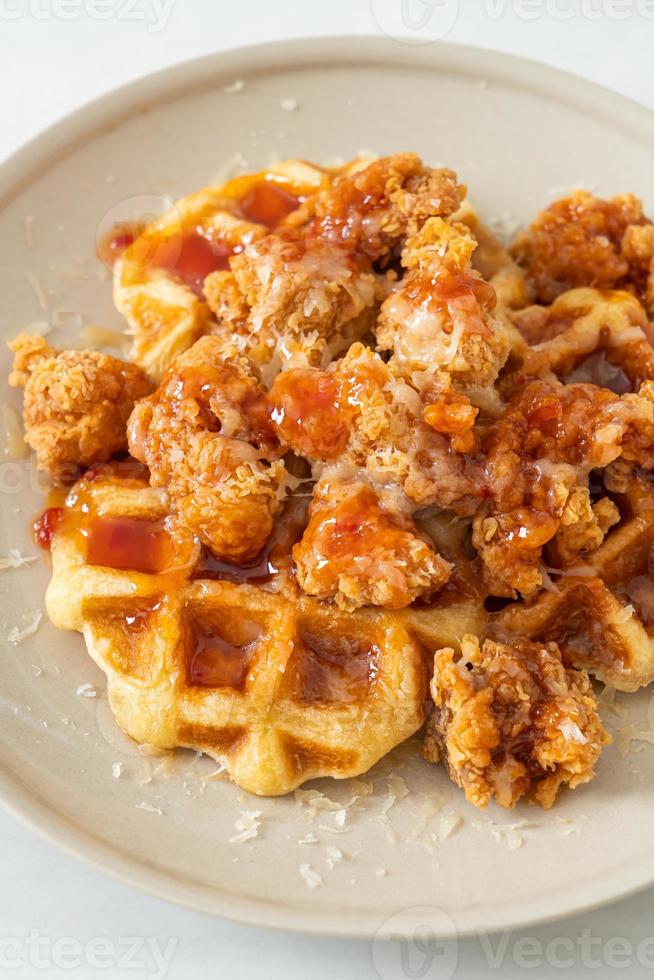 fried chicken with waffle and cheese photo