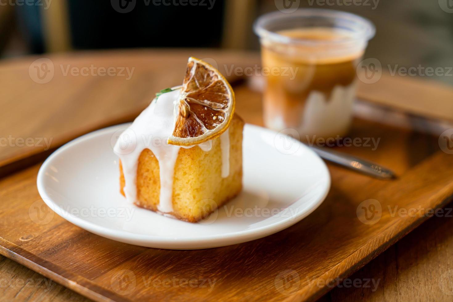 lemon pound cake on white plate photo