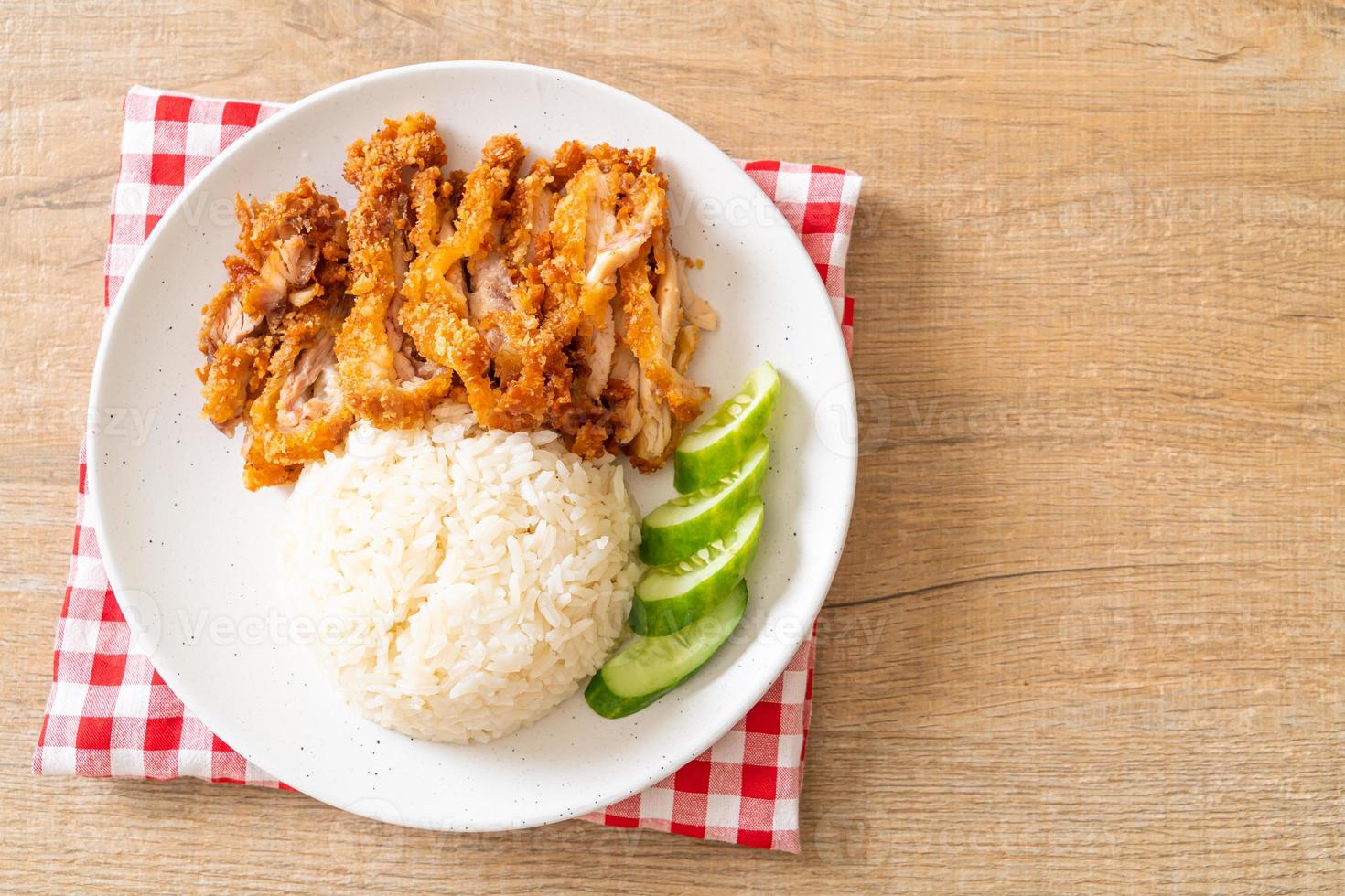 Hainanese chicken rice with fried chicken photo