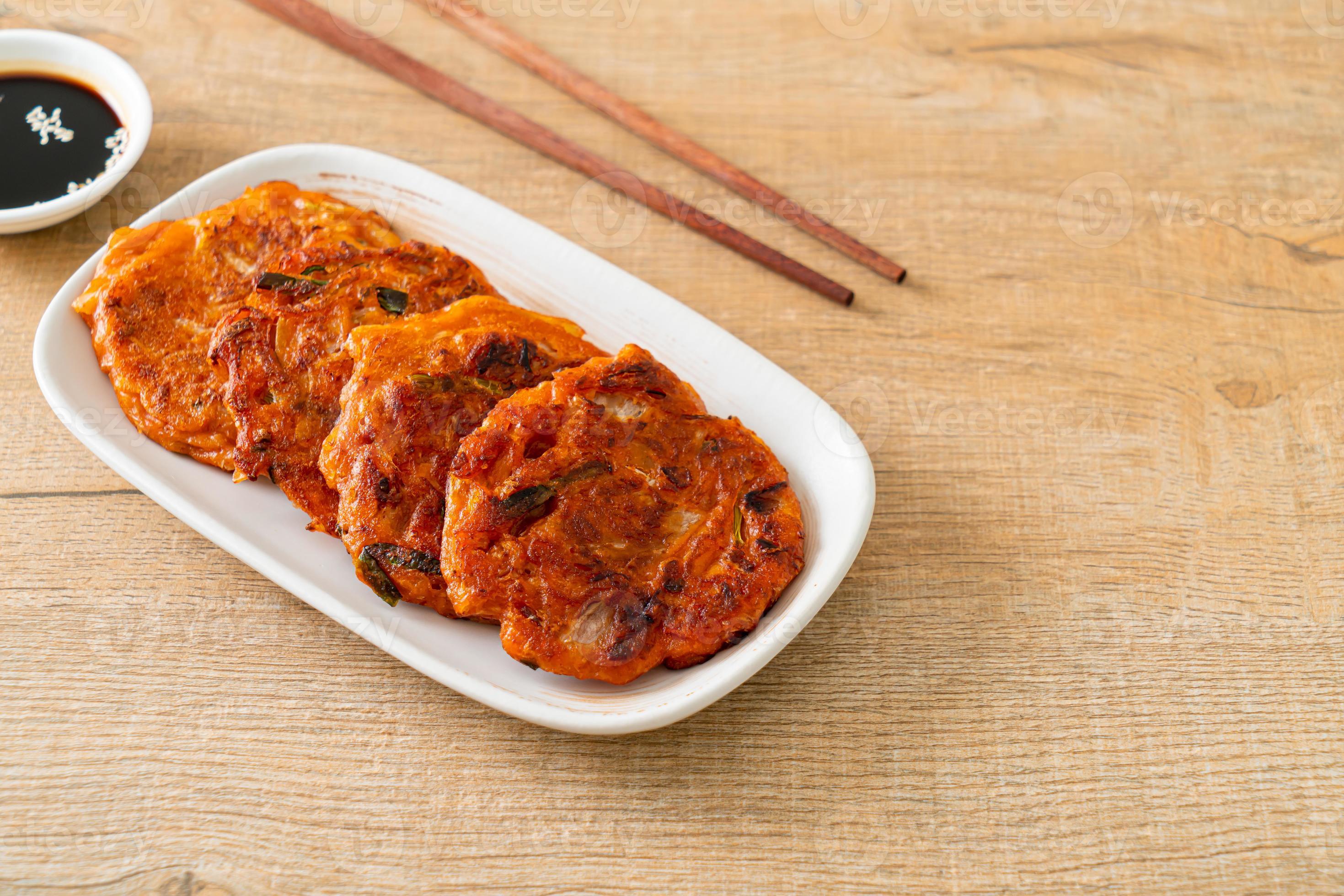 Korean Kimchi pancake or Kimchijeon Fried Mixed Egg, Kimchi, and