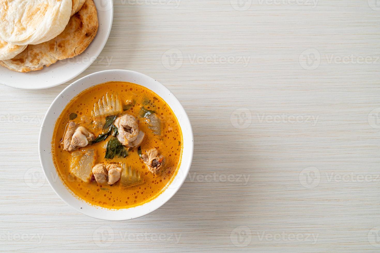 Chicken curry soup with roti photo