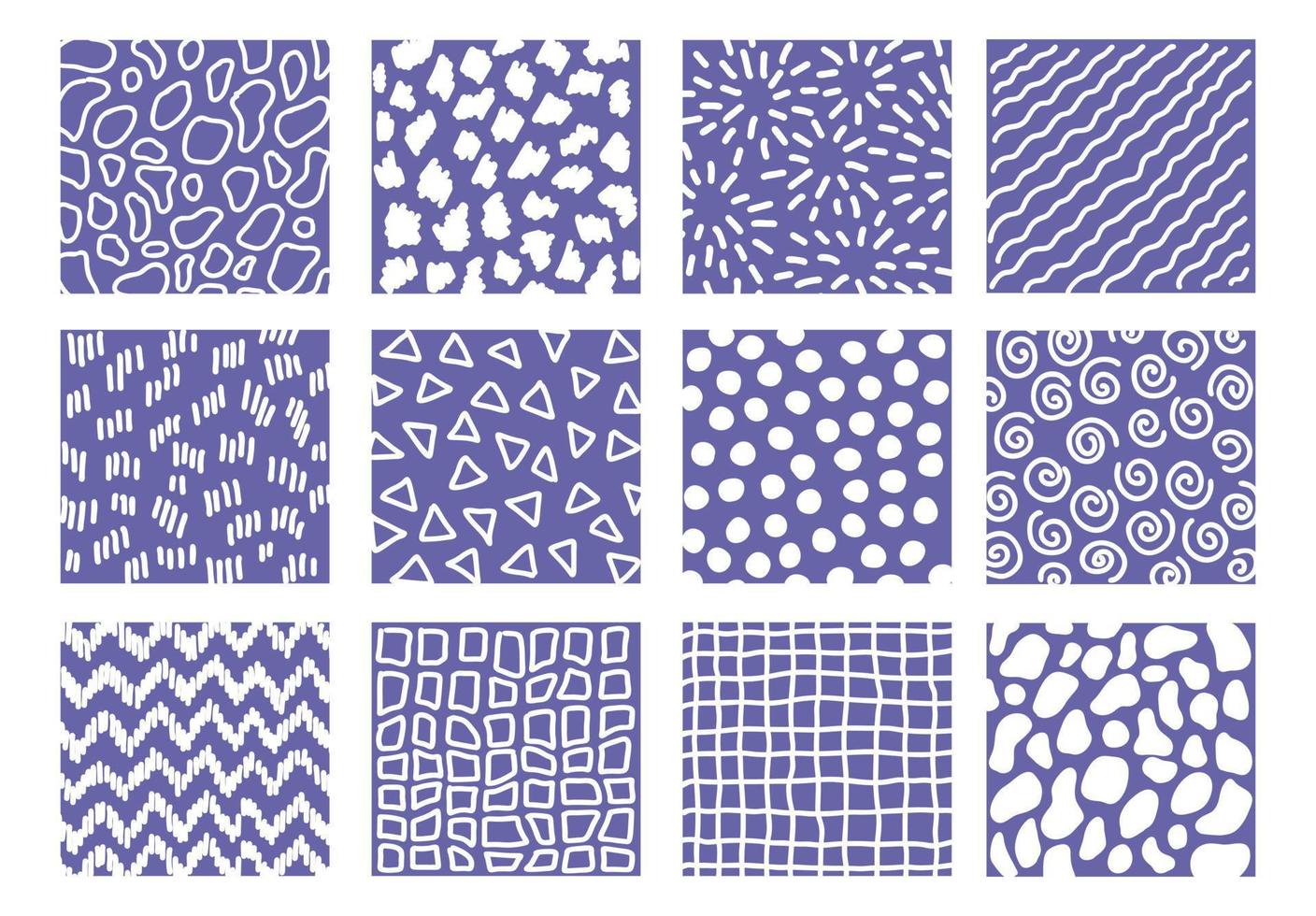 Set of hand drawn doodle sketch texture elements. Trendy colors tileable textures, very peri color of 2022 vector