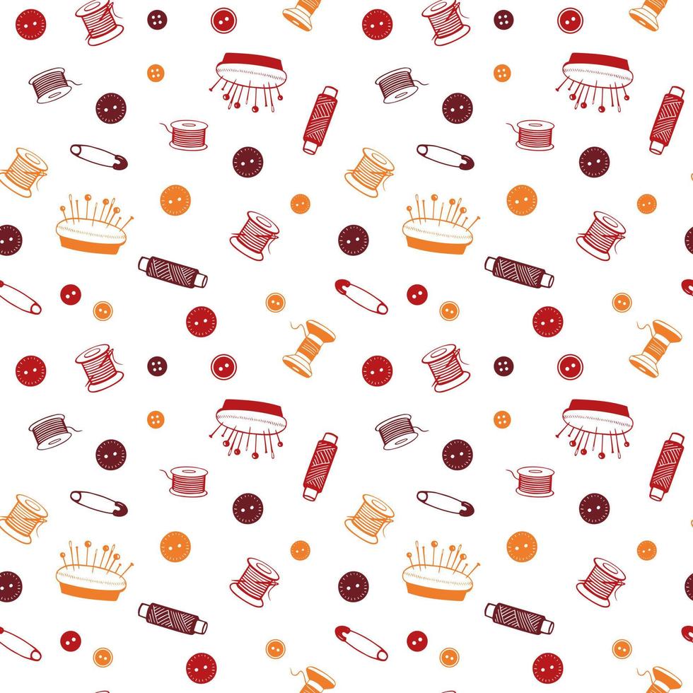 Sewing Tools Seamless Pattern with hand drawn elements. Tailoring accessories. Vector background for seamstress, atelier, fashion design