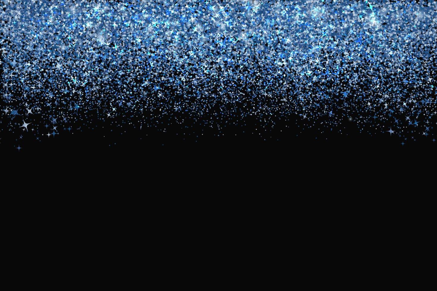 Confetti in shades of Classic Blue border isolated on black. Falling sparkles dots. Shiny dust vector background. The color of 2020 year. Shades of blue glitter texture effect. Easy to edit template.