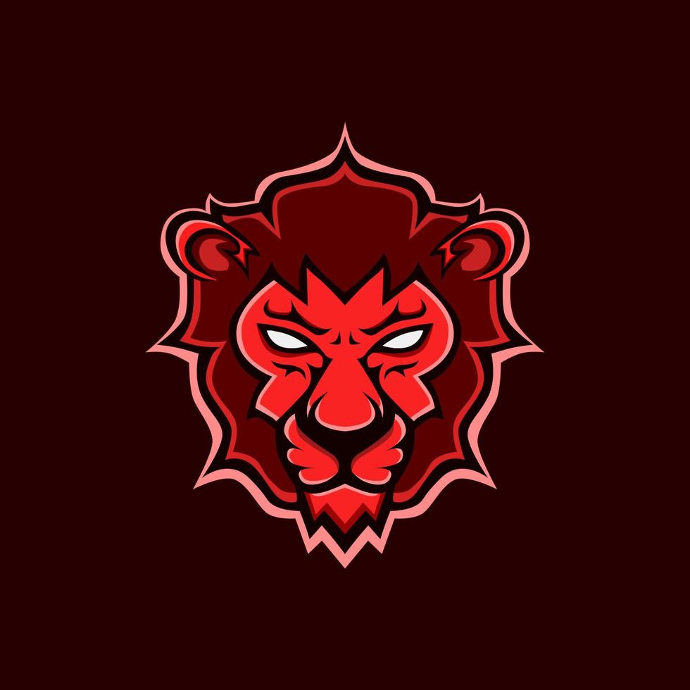 lion head illustration in red color for mascot logo. vector