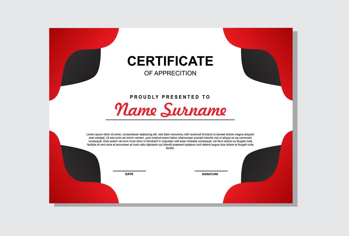 red and black color abstract style certificate template design. vector