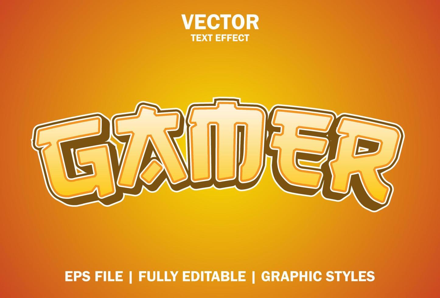 gamer text effect with orange color 3d style. vector