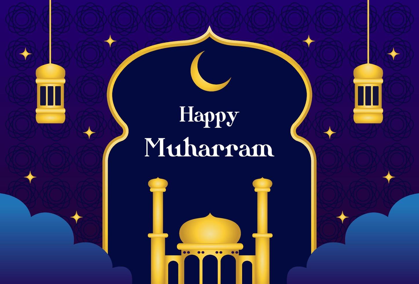 islamic new year greeting background with blue color for template. vector