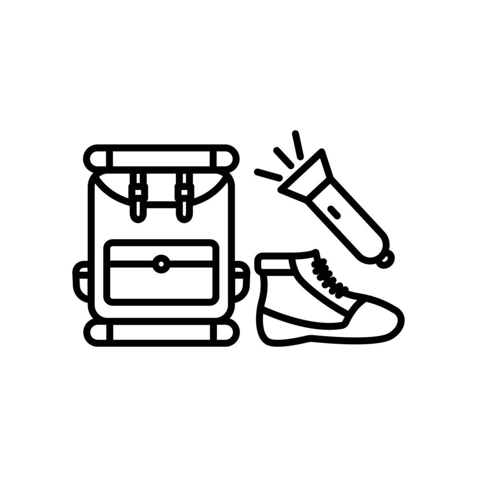 Camping accessories icon vector. Bags, flashlights, shoes. line icon style. simple design editable. Design simple illustration vector