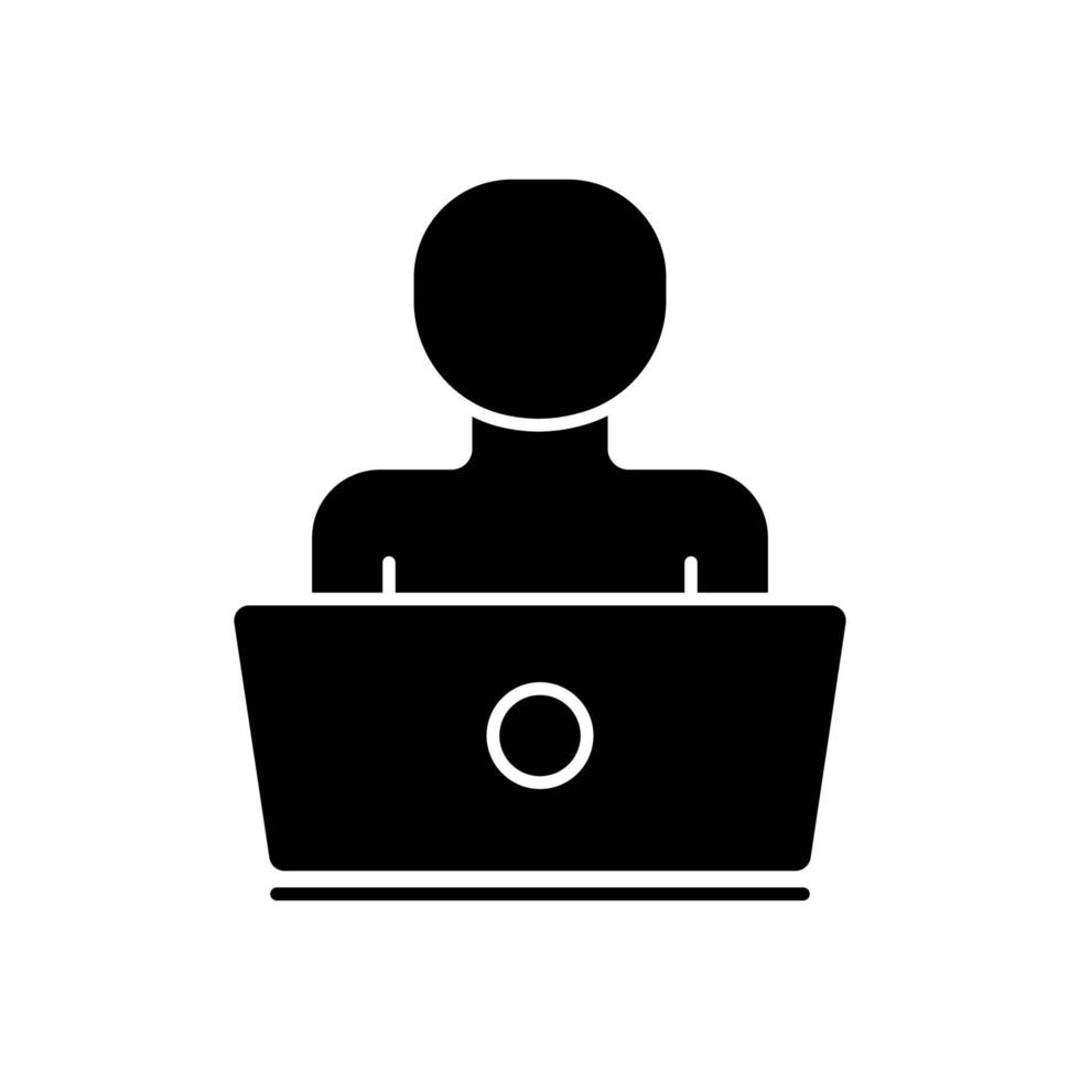 icono de vector de persona con ordenador portátil. adecuado para el icono de la educación. estilo de icono sólido, glifo. ilustración de diseño simple editable