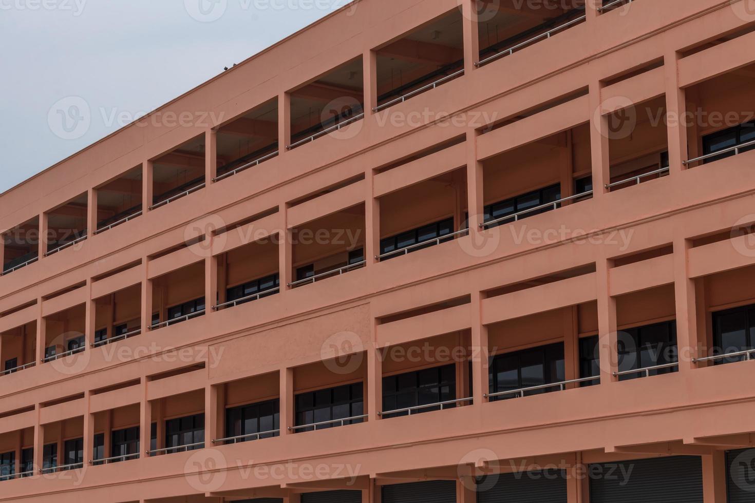 In front of the new building in the school. photo