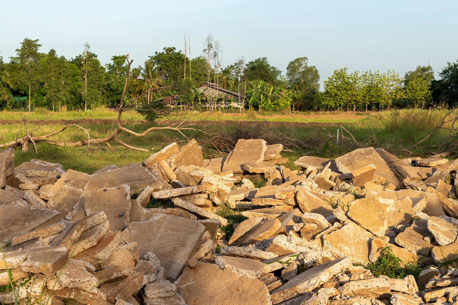 View of the concrete debris pile in the countryside. photo