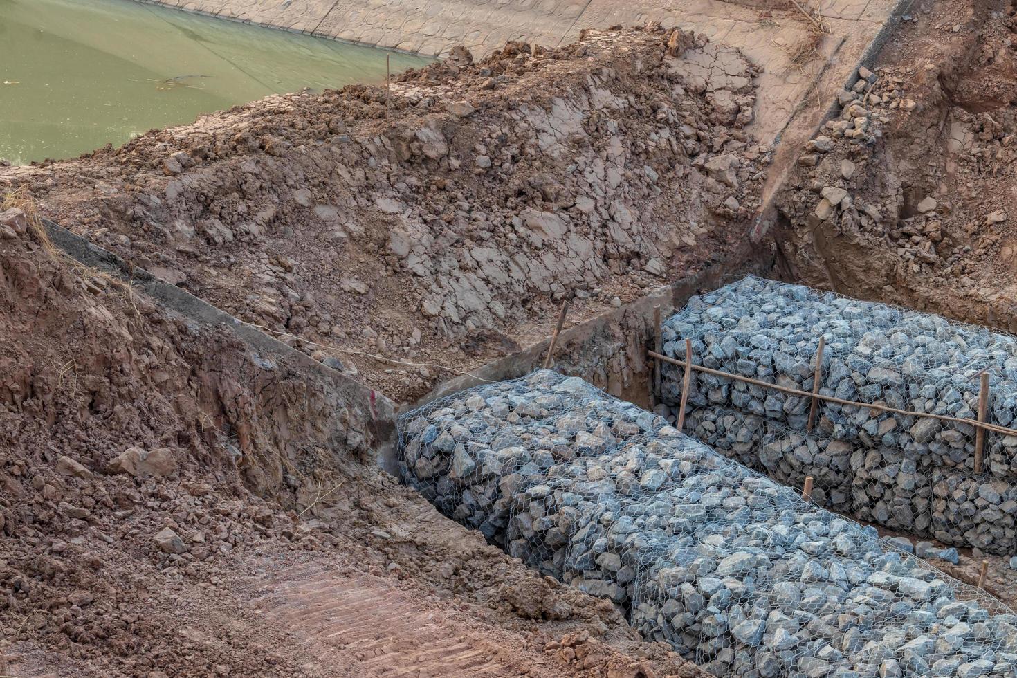 la piedra en la malla evita la erosión. foto