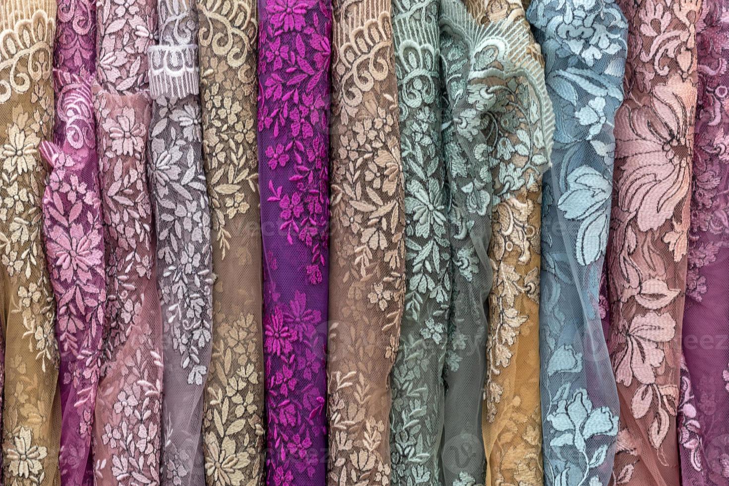 Thai fabric, colorful floral patterns. photo