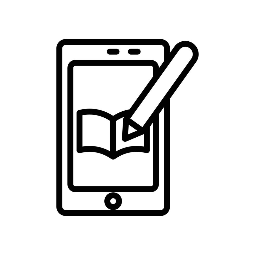 vector de icono de educación en línea. aprendizaje virtual, teléfono móvil, libro, lápiz. estilo de icono de línea. ilustración de diseño simple editable