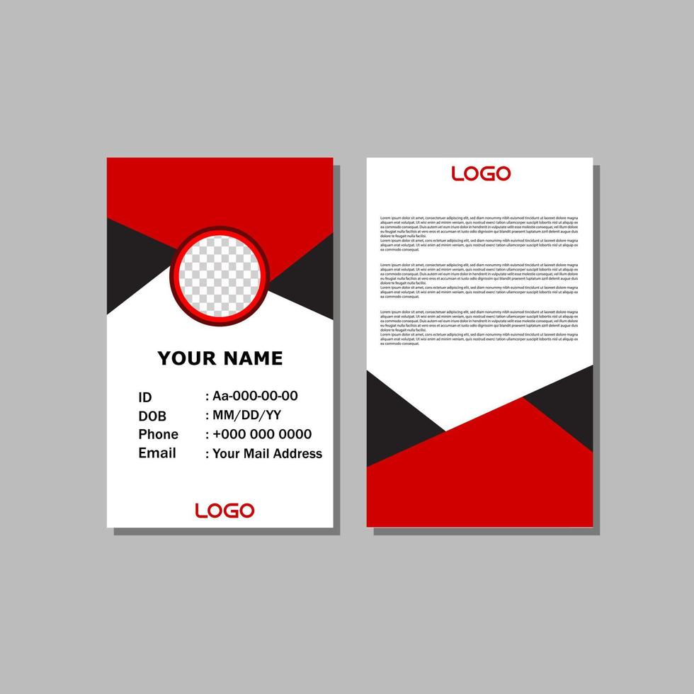 ID card template design in red and black. vector