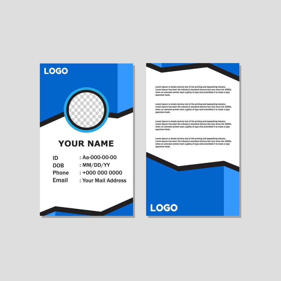 diseño de tarjeta de identificación de color azul con estilo abstracto para oficina. vector