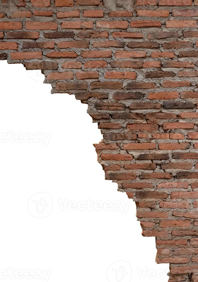 Isolated old brick wall is broken. photo