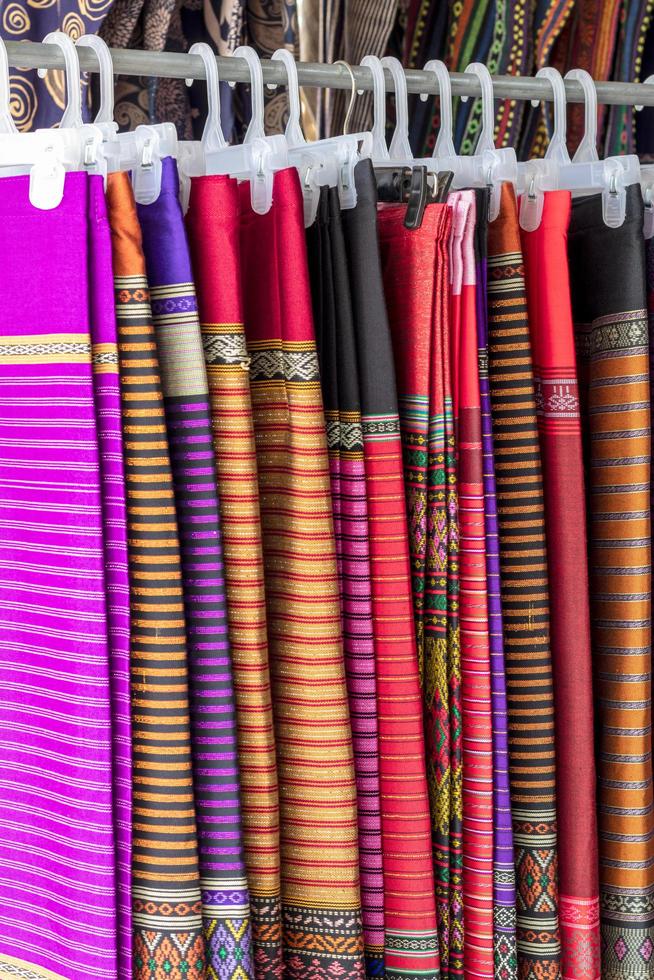 Rows of hanging colorful sarong. photo